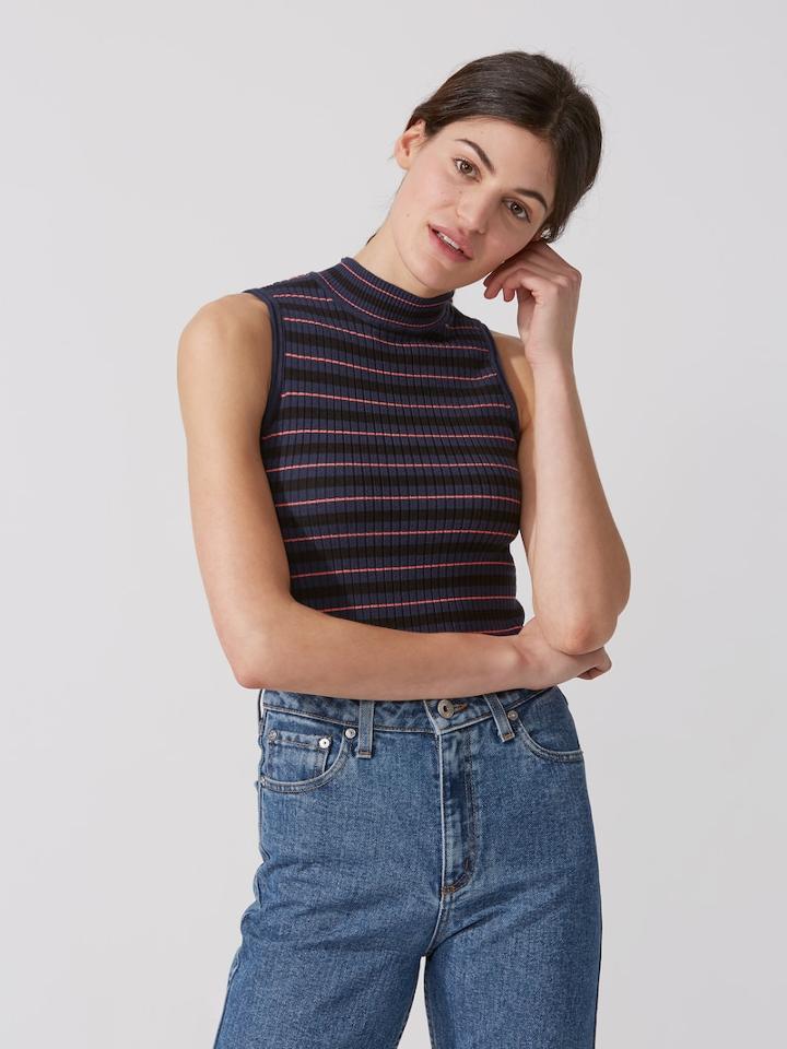 Frank + Oak Sleeveless Mockneck Knit Top In Striped Saphire