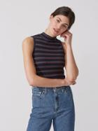 Frank + Oak Sleeveless Mockneck Knit Top In Striped Saphire