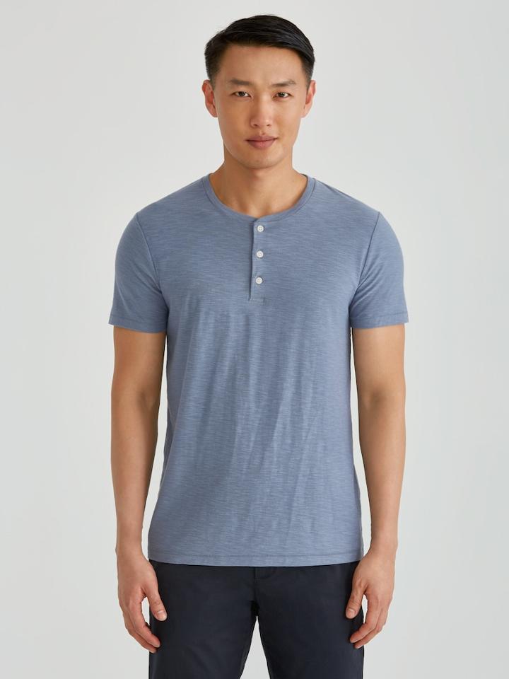 Frank + Oak Loose Fit Reverse Slub Henley In Infinity Blue Heather