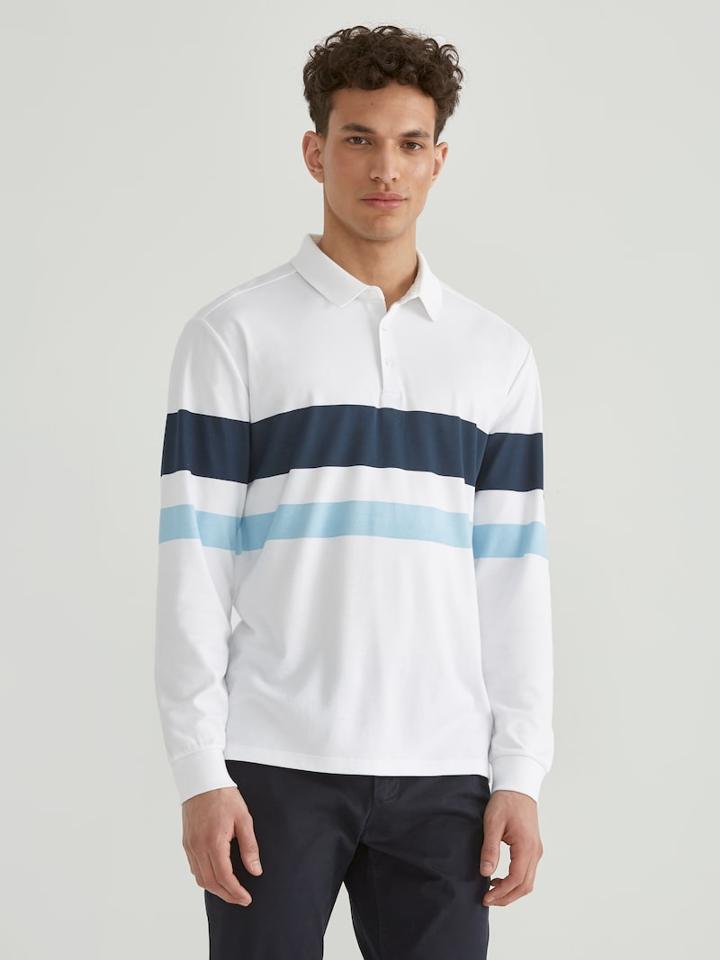 Frank + Oak Long Sleeve Piqu Rugby Polo In White