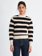 Frank + Oak Ribbed-cotton Crewneck Sweater In Striped Blue