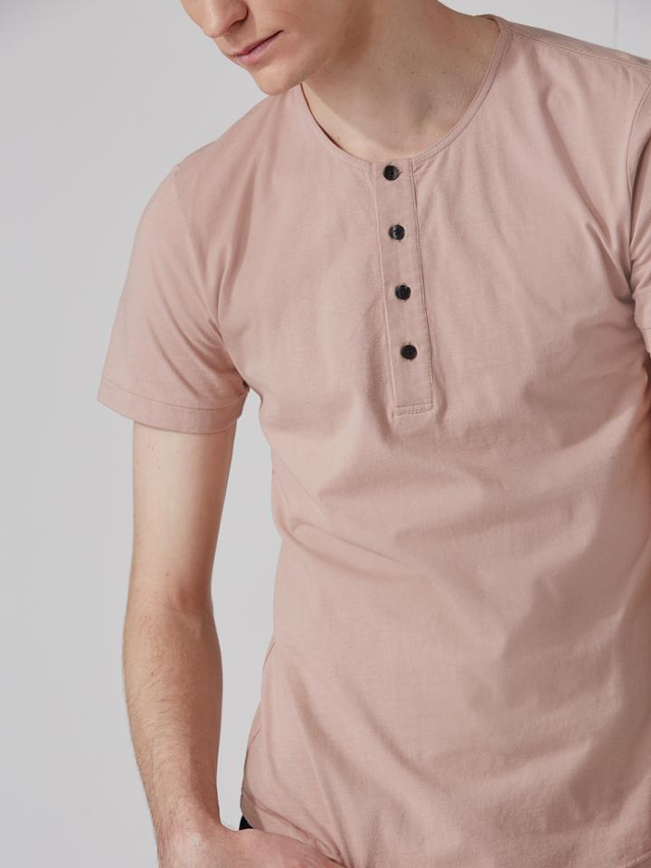 Frank + Oak Cotton-jersey Henley In Pink
