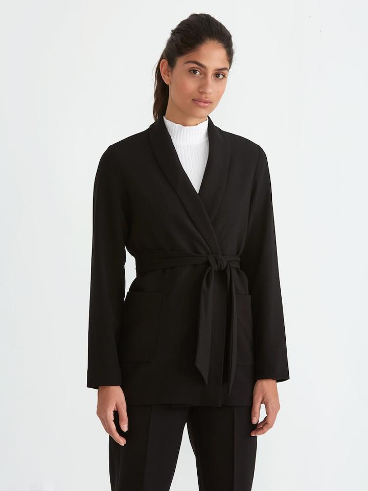 Frank + Oak Relaxed Belted Gabardine Blazer In True Black