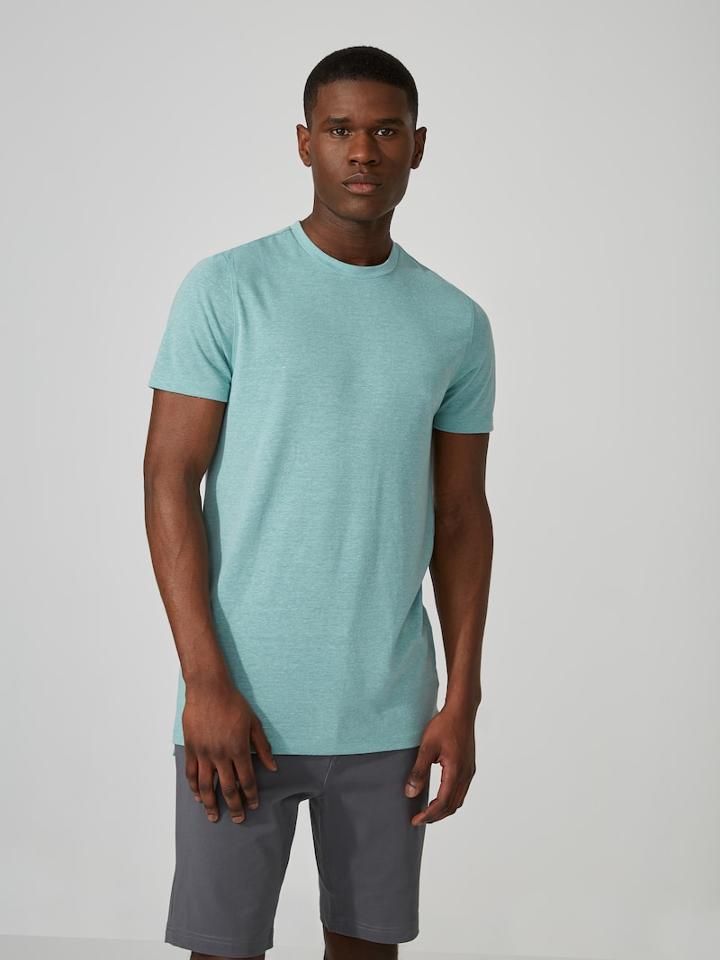 Frank + Oak Sc Drirelease Linen-blend T-shirt In Mint Melange