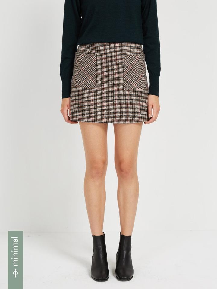 Frank + Oak Glen Check Mini Skirt In Brown