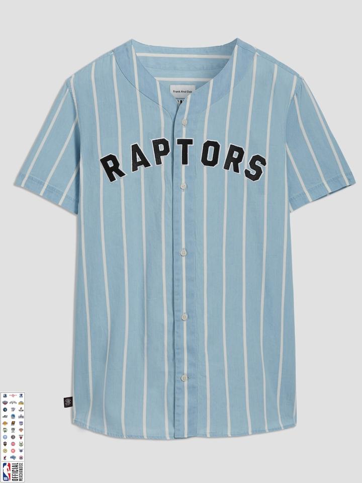 Frank + Oak Toronto Raptors Summer-denim Short-sleeve Shirt In Striped Indigo