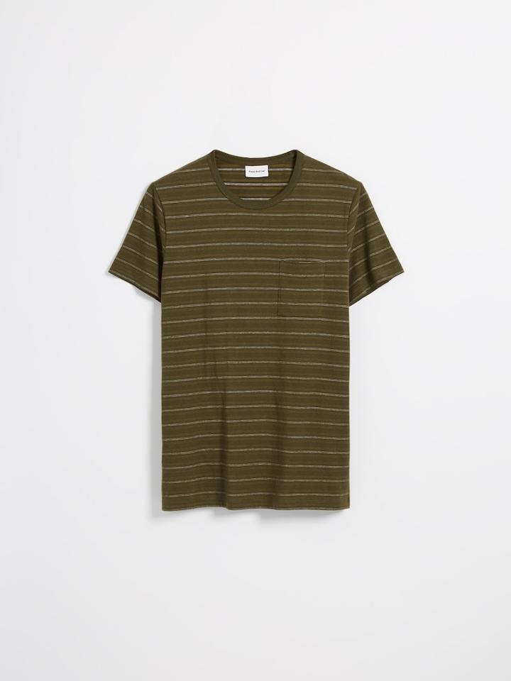 Frank + Oak Striped Good Cotton T-shirt In Dark Olive