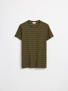 Frank + Oak Striped Good Cotton T-shirt In Dark Olive