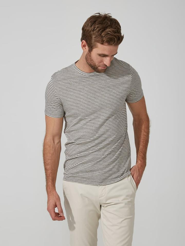 Frank + Oak Striped Tencel-cotton-blend T-shirt In Grey/natural