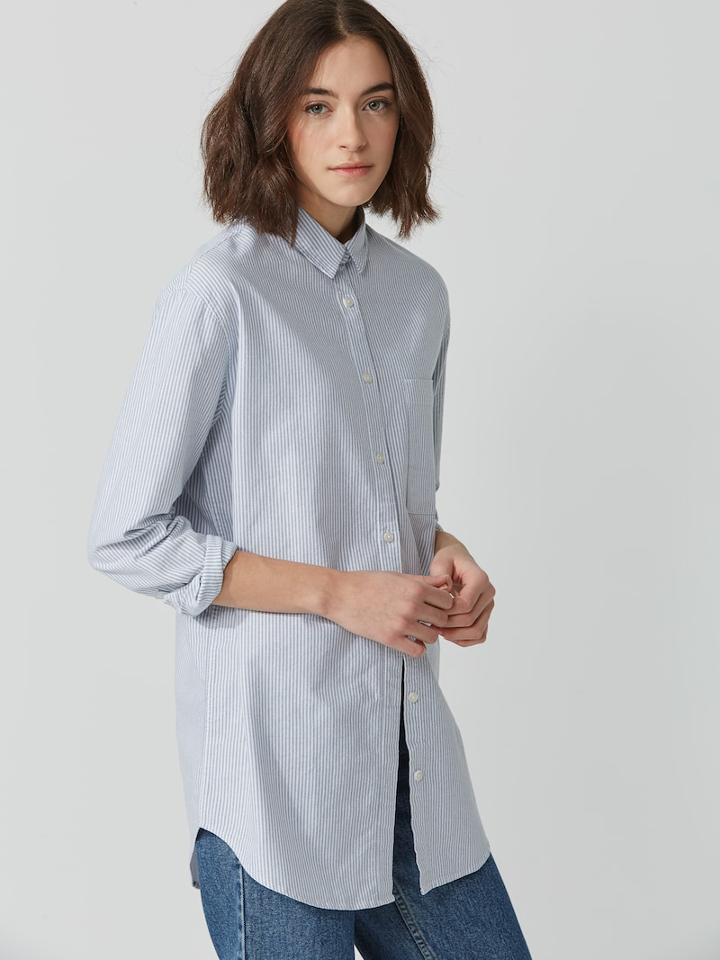 Frank + Oak Boyfriend Striped Oxford Shirt In Blue