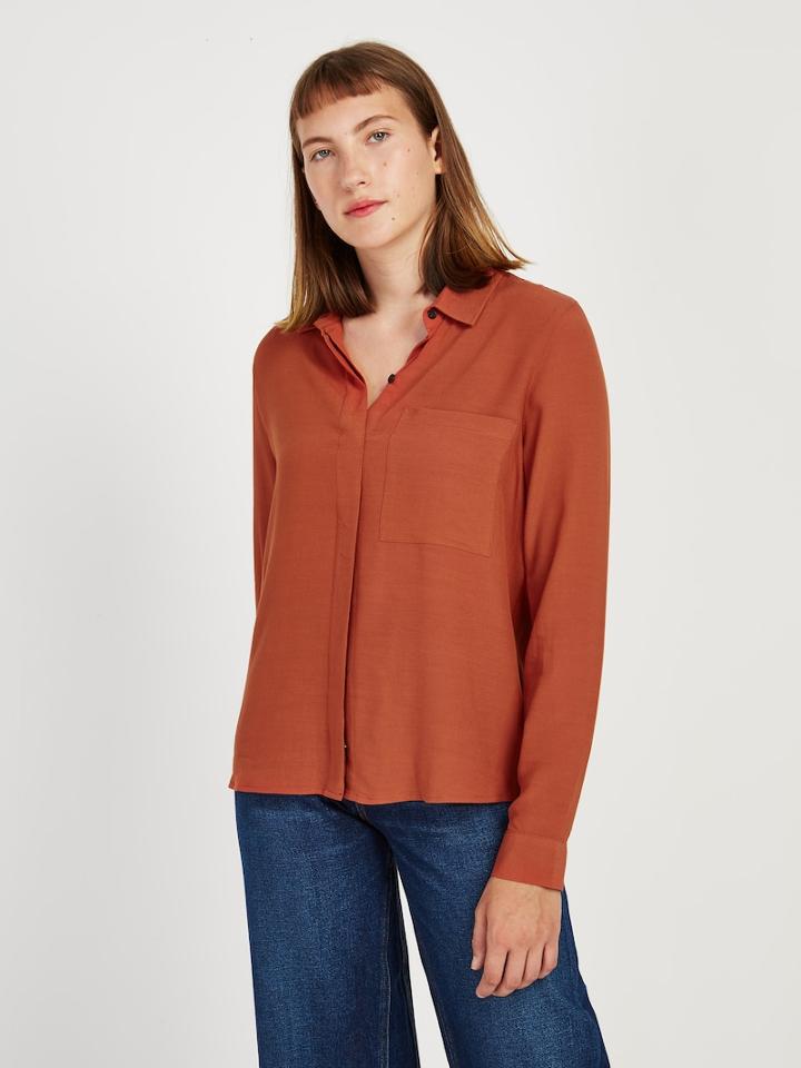 Frank + Oak Crepe Button-up Blouse In Barn Red