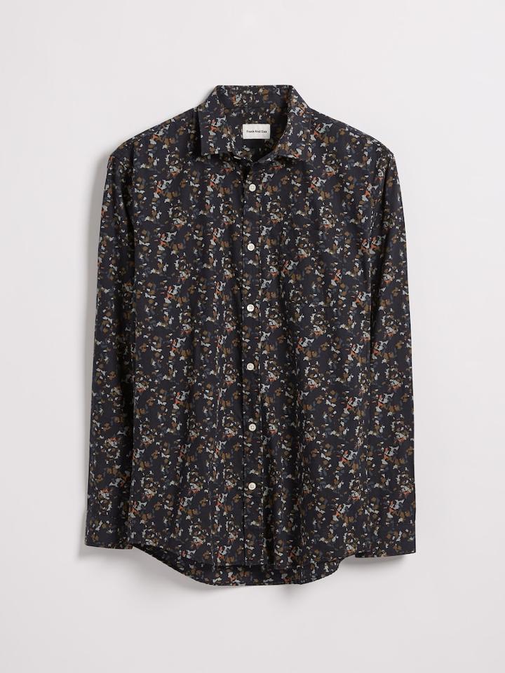 Frank + Oak Floral Printed Poplin Shirt In Dark Navy