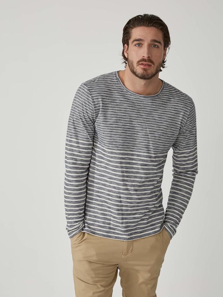 Frank + Oak Multi-stripe Cotton Crewneck T-shirt In Navy