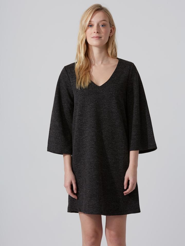 Frank + Oak Wide-sleeve V-neck Dress In Grey