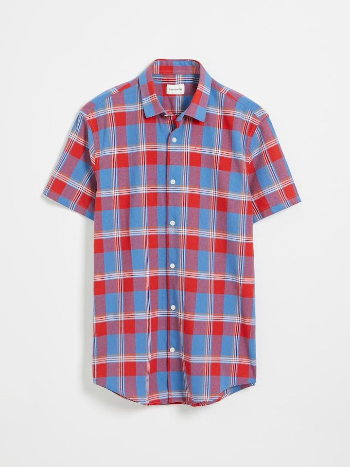 Frank + Oak Short-sleeved Summer Oxford Tartan Shirt - Blue