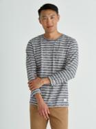Frank + Oak Striped Long-sleeved Cotton T-shirt In Grey/white