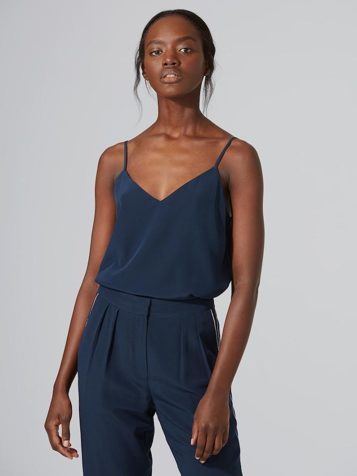 Frank + Oak Silk V-neck Cami In Dark Saphire