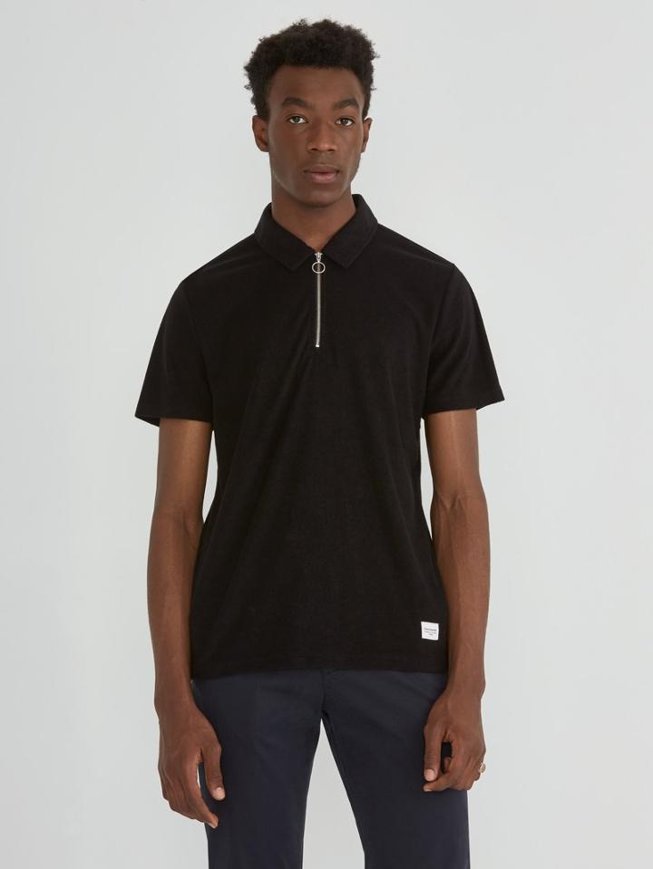 Frank + Oak Plush Zip Polo In True Black