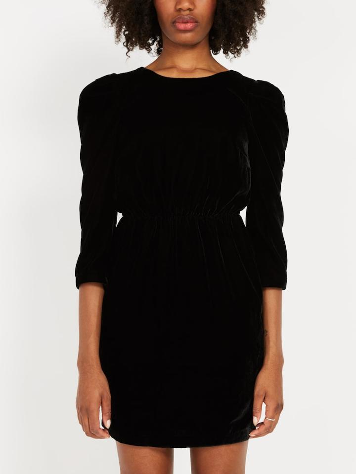 Frank + Oak Puffy Sleeved Velvet Dress - True Black