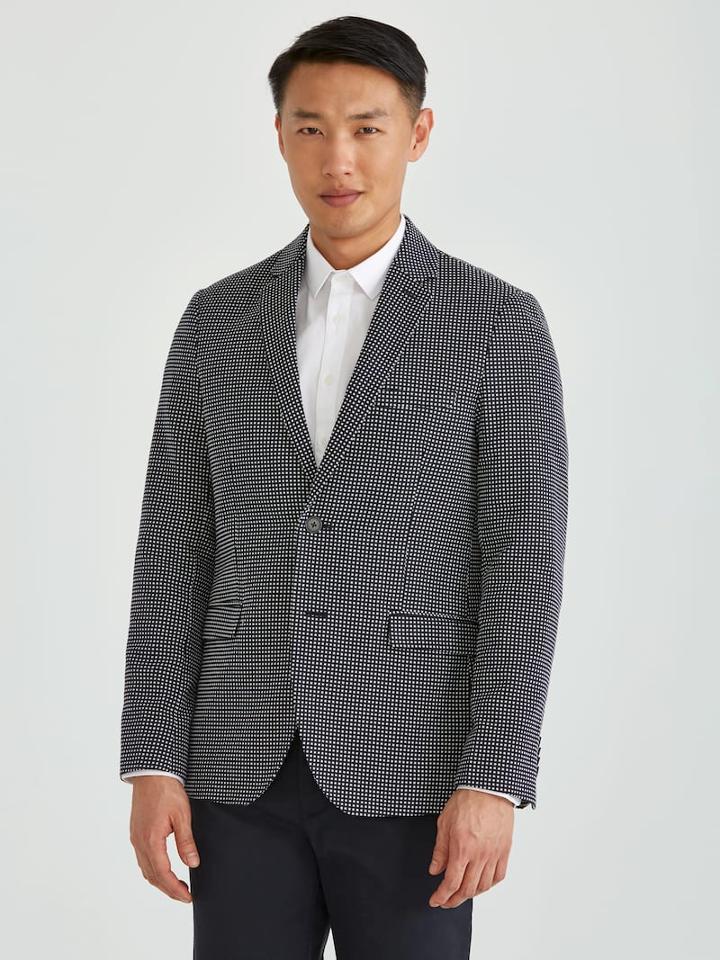Frank + Oak Textured Weave Blazer In Navy