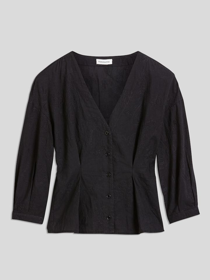 Frank + Oak Balloon Sleeve Cotton Blouse In Black