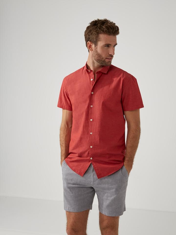 Frank + Oak Short-sleeve Summer-weight Cotton Shirt In Lava
