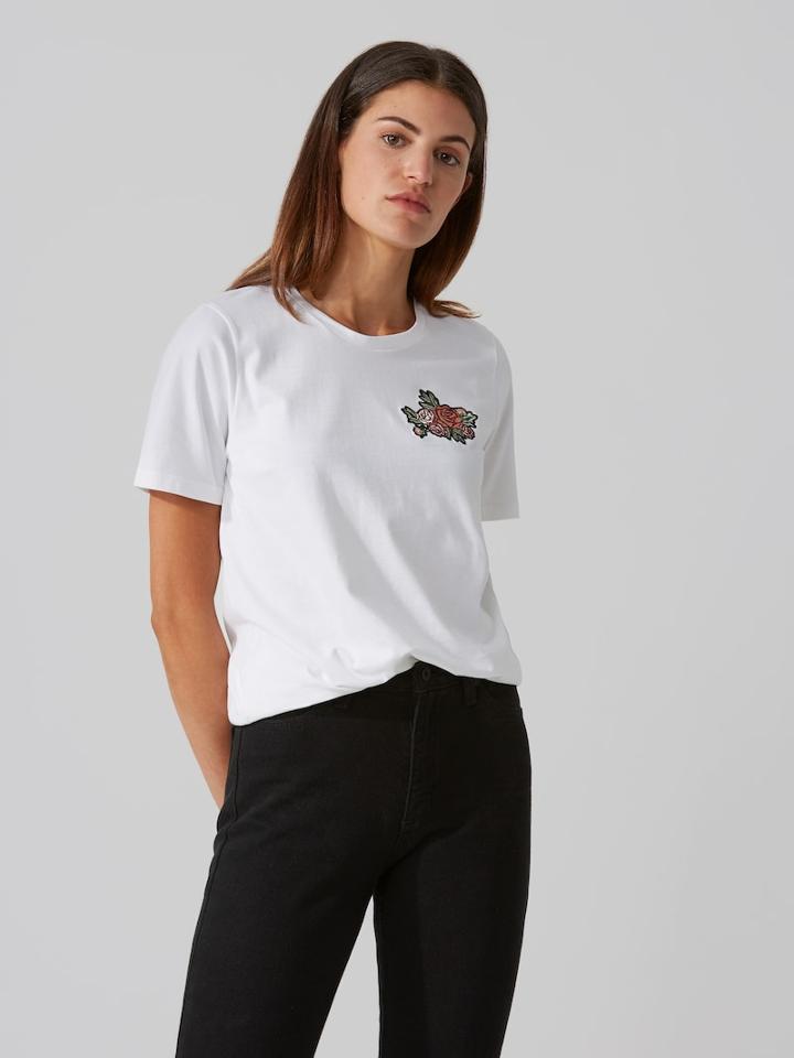 Frank + Oak Rose Embroidered Cotton T-shirt In Bright White