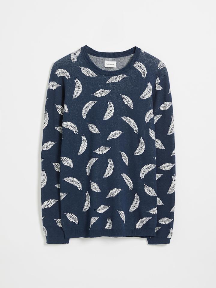 Frank + Oak Leaf Patterned Cotton-jacquard Sweater - Navy