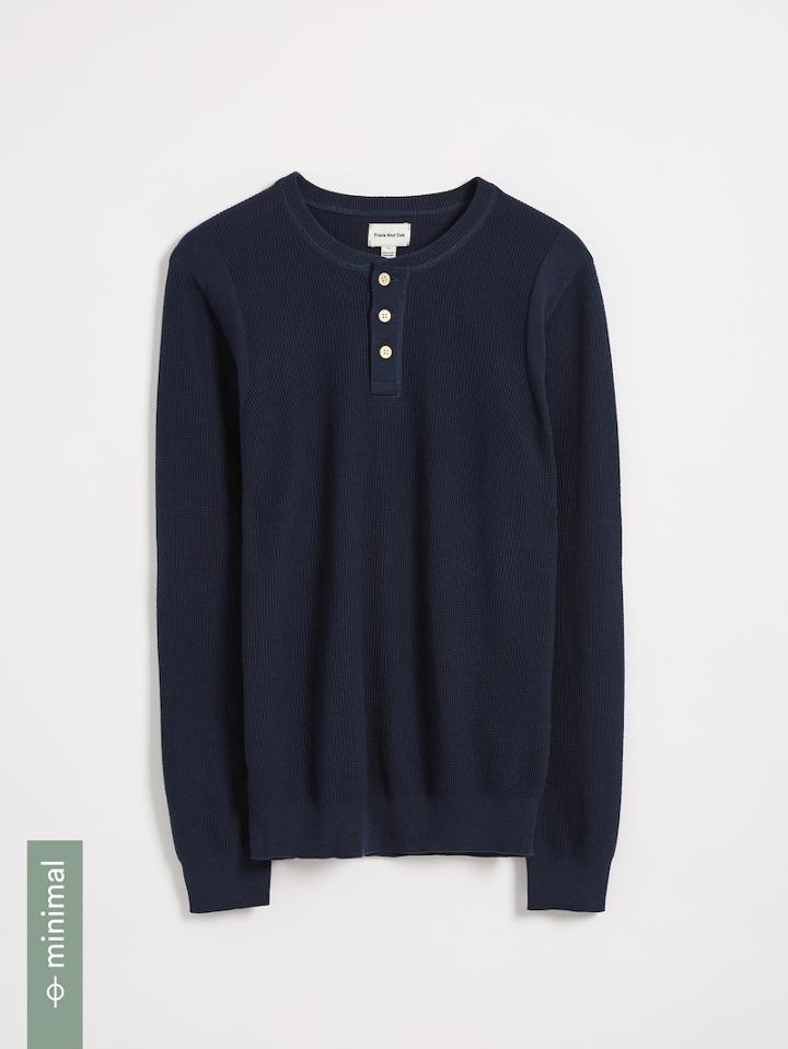 Frank + Oak Good Cotton Waffle Stitch Henley - Blue