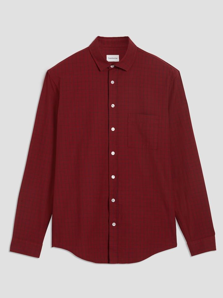Frank + Oak Windowpane Poplin-twill Shirt In Red