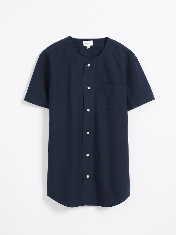 Frank + Oak The Jasper Short-sleeved Baseball Shirt - Navy