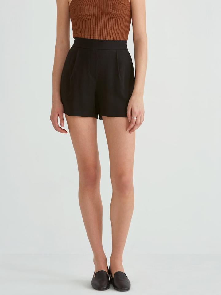 Frank + Oak Pull On Flat Front Tencel Short In True Black