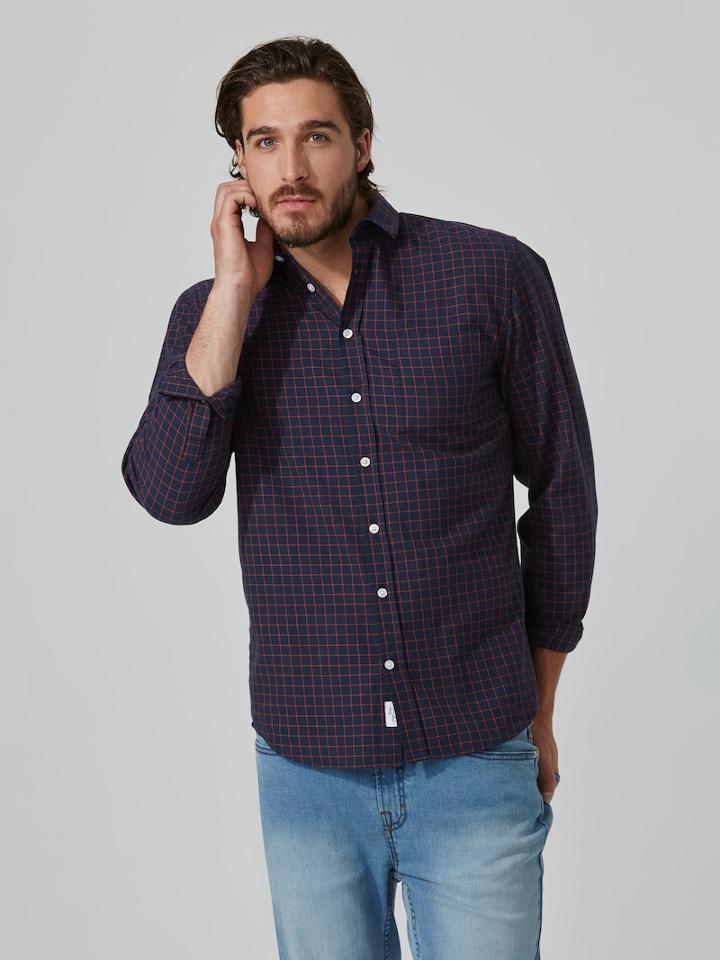 Frank + Oak Window Check Poplin Shirt In Navy