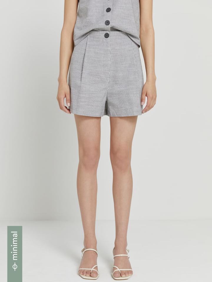 Frank + Oak Good Cotton High-waisted Striped Short In True Black