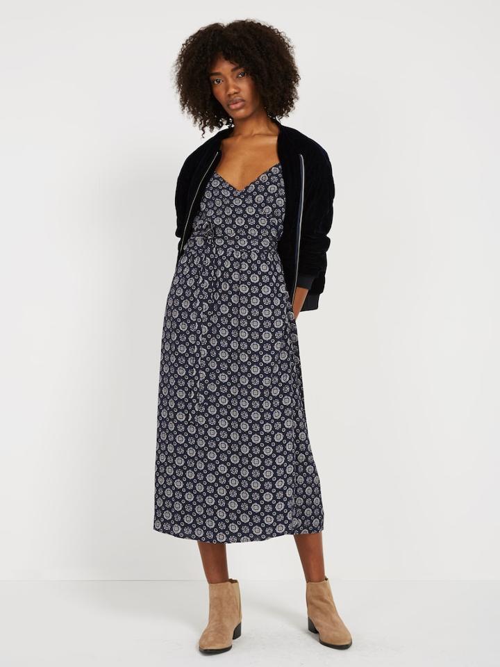 Frank + Oak Printed Wrap Dress - Navy