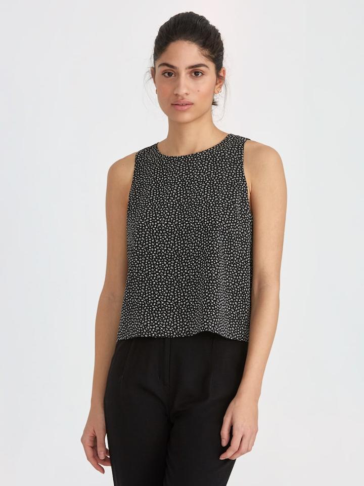Frank + Oak Sleeveless Printed Chiffon Top In True Black
