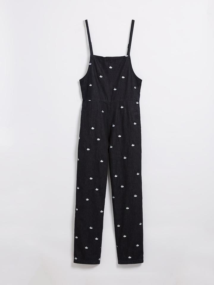 Frank + Oak Mickey Mouse All Over Embroidered Denim Jumpsuit - Navy