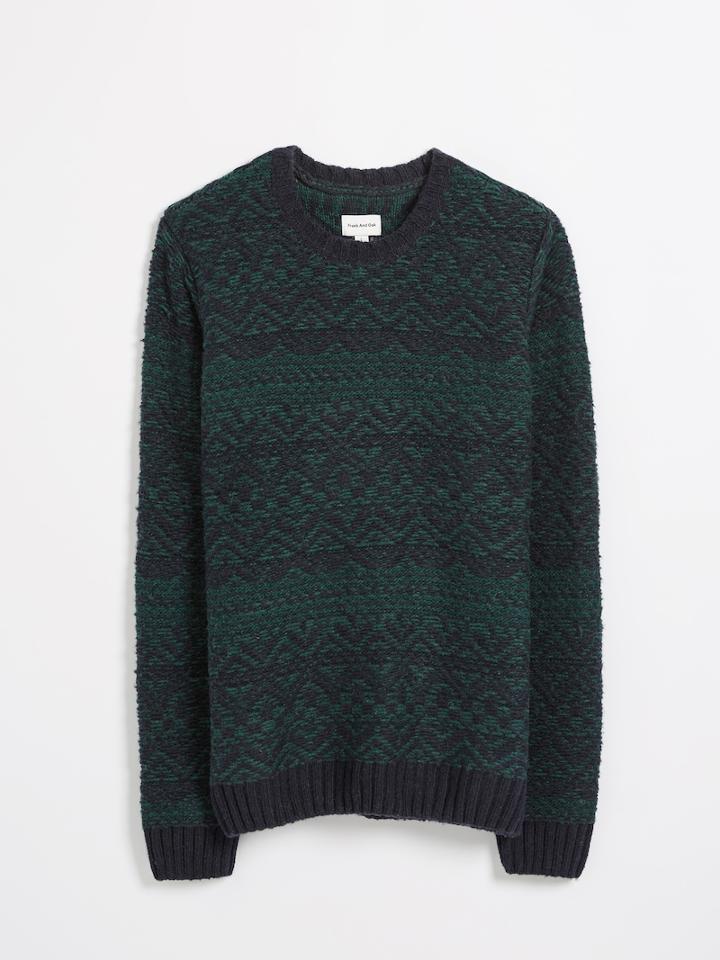 Frank + Oak Reverse Jacquard Fair Isle Sweater - Green