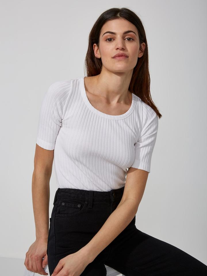 Frank + Oak Cotton-modal Elbow-sleeve Knit Top In Bright White