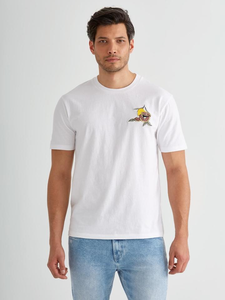 Frank + Oak Grapefruit Embroidered Crewneck Tee In White