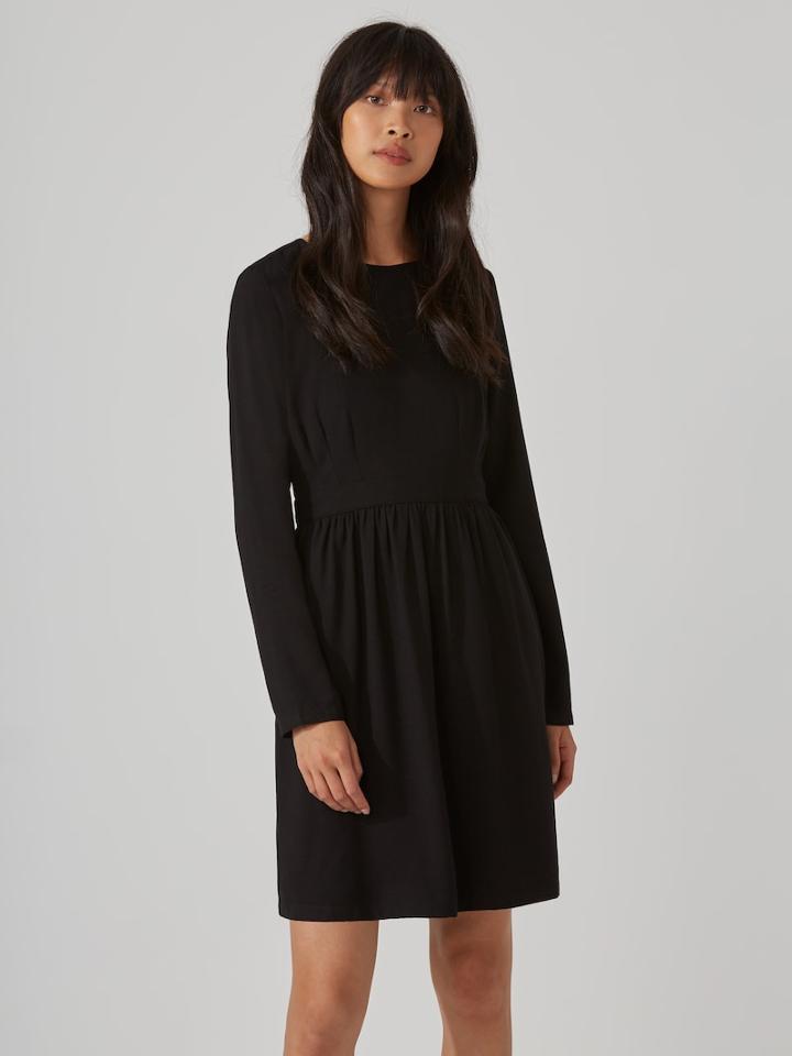 Frank + Oak Long-sleeve Fit-and-flare Dress In True Black