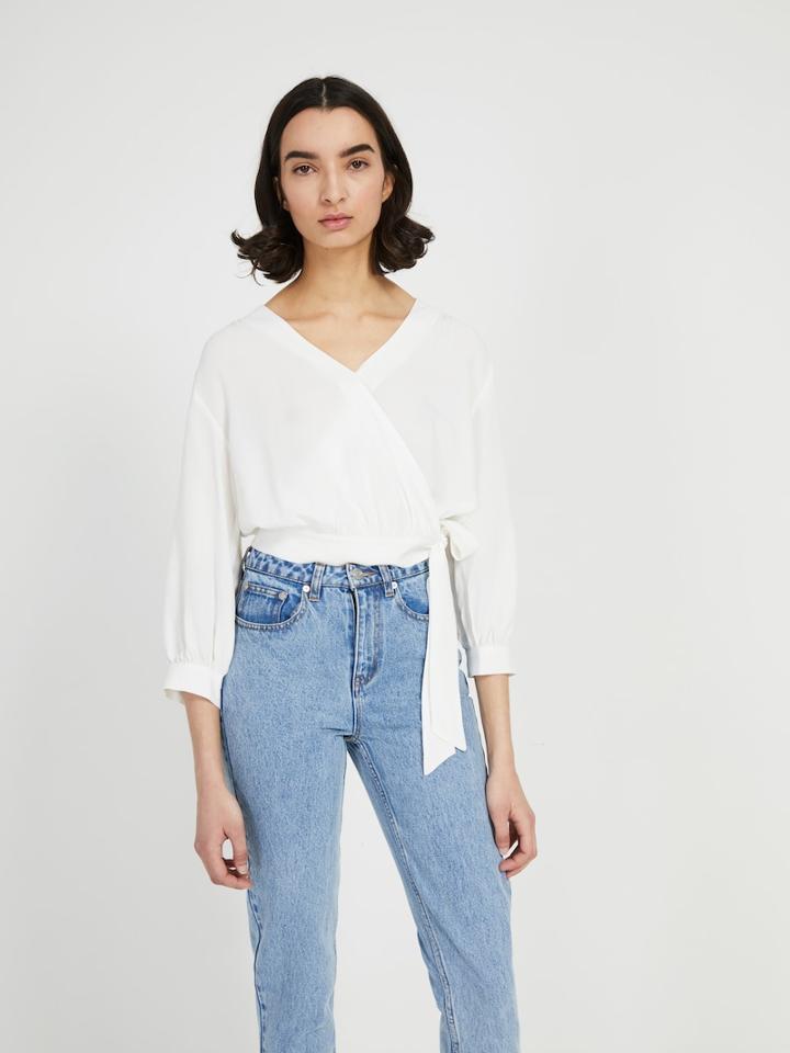 Frank + Oak Cropped Wrap Blouse - Snow White