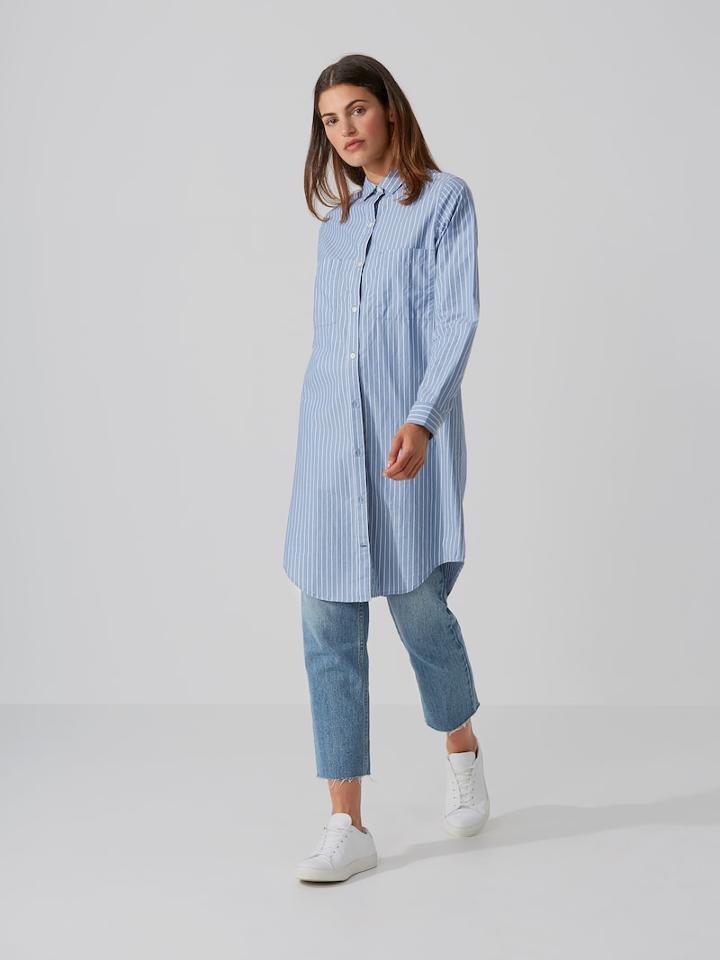 Frank + Oak Striped Round-hem Shirtdress In Blue