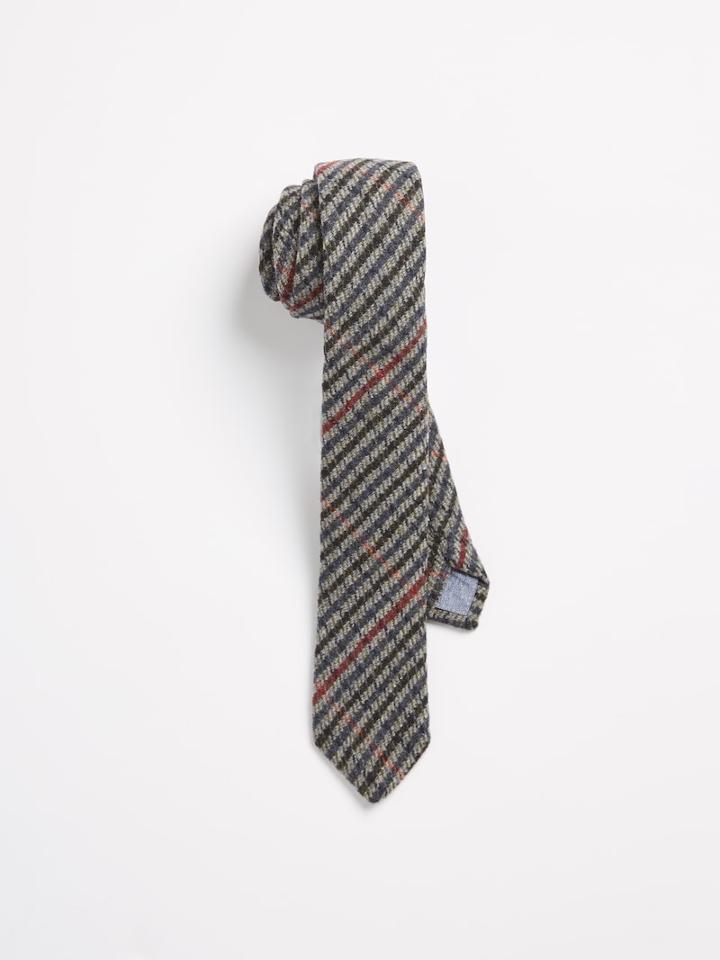Frank + Oak Glencheck Wool Slim Tie - Brown/orange