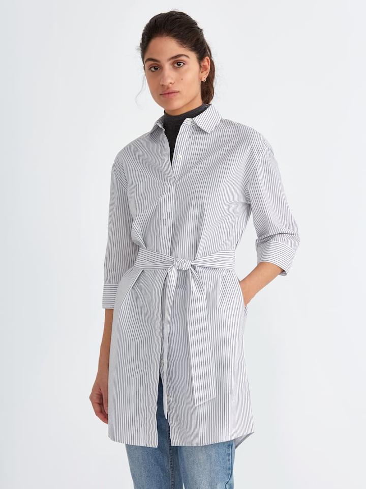 Frank + Oak Belted Cotton Shirtdress In Snow White