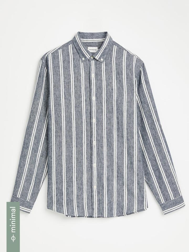 Frank + Oak Hemp Striped Shirt In Blue