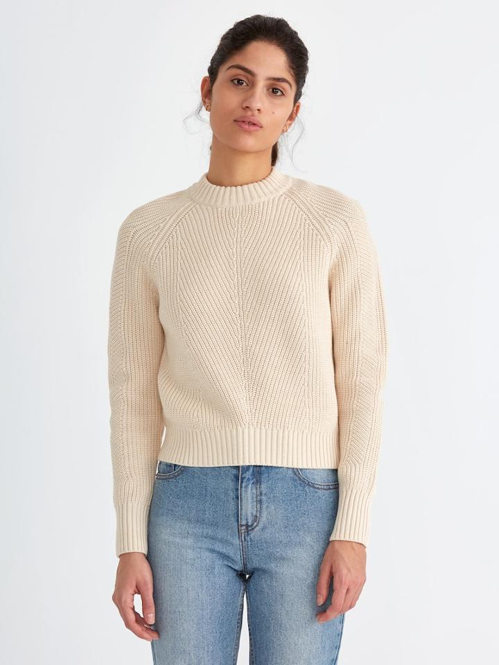 Frank + Oak Ribbed-cotton Crewneck Sweater In Off-white