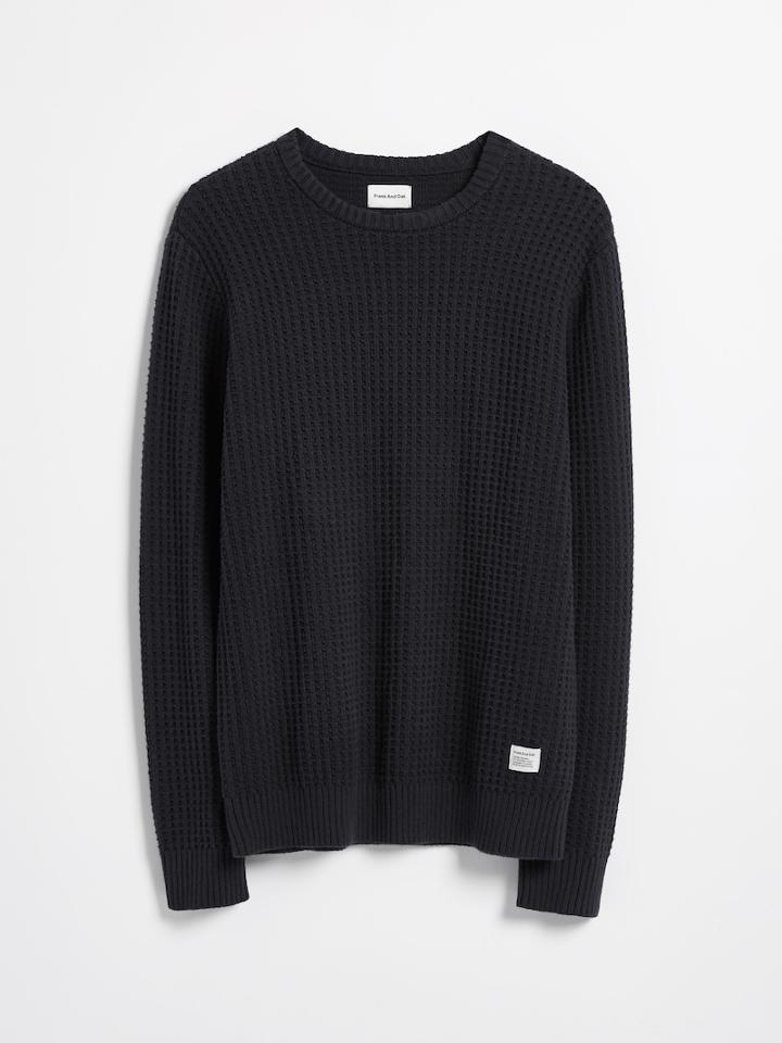 Frank + Oak Waffle Stitch Crewneck Sweater In Navy