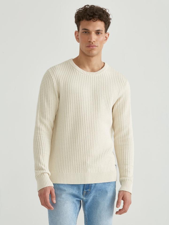 Frank + Oak Cotton Waffle Stitch Crewneck Pullover In Off White