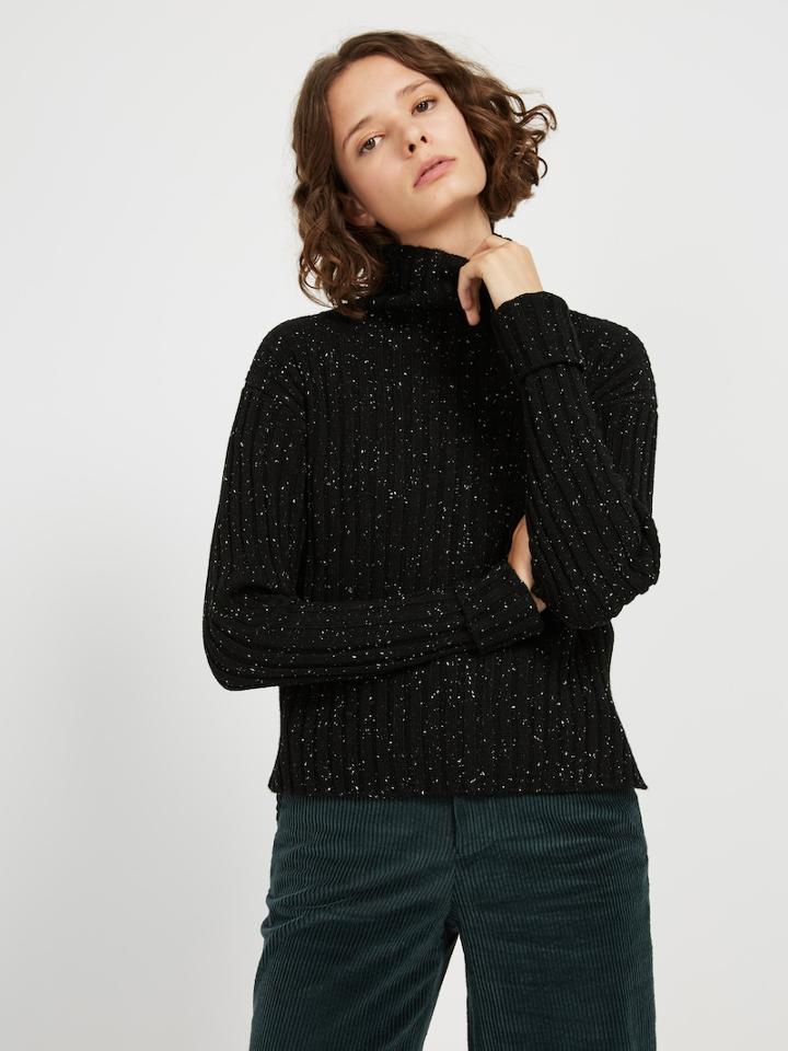Frank + Oak Donegal Mock Neck Sweater In Black Heather
